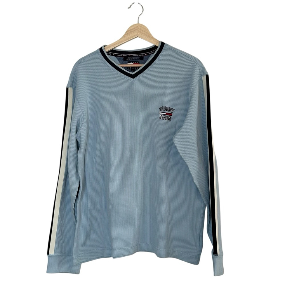 Vintage Tommy Jeans Ribbed Top | Y2K Logo Long Sleeve Shirt